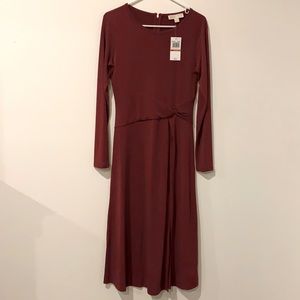 Michael Kors Maroon Cinched-Waist Dress